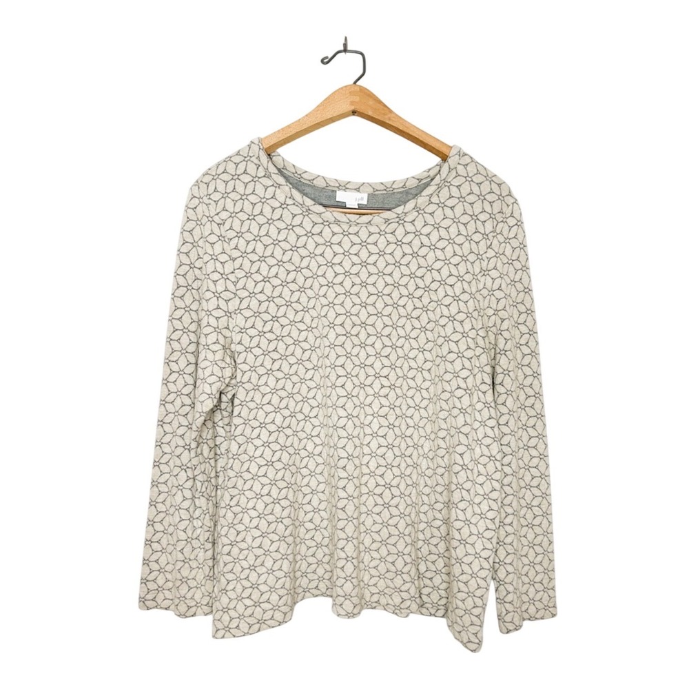 J. Jill Womens Geometric Floral Knit Long Sleeve Top Neutral Petite Large